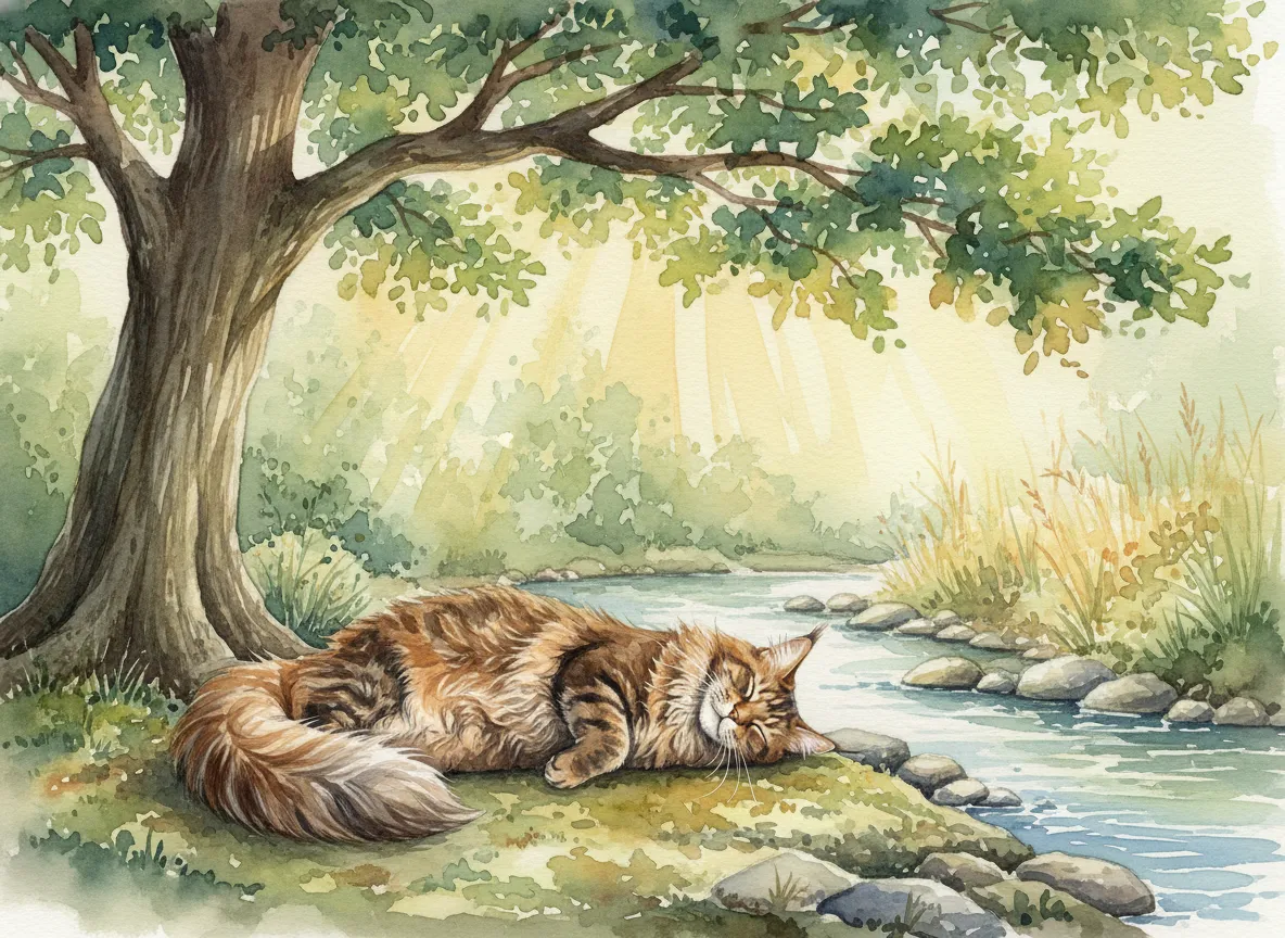 Maine Coon watercolor calendar month 8